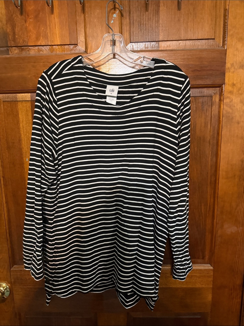 CAbi Black & White Striped Long Sleeve Top with side Buttons